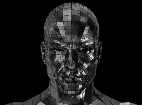 Robot face looking front on camera Stock Illustration