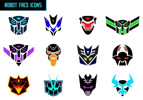 Robot face with various colors vector icon set Stock Illustration