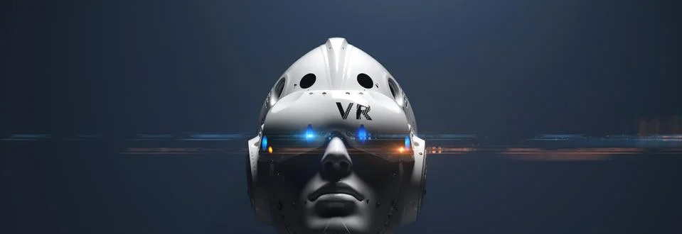 Robot face with VR glasses.  Stock Illustration