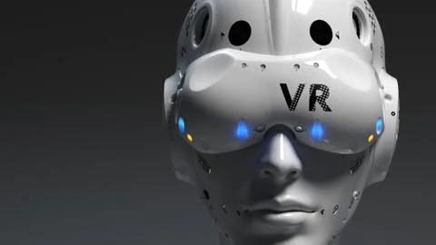 Robot face with VR glasses.  Stock Photos