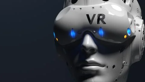 Robot face with VR glasses.  Stock Photos