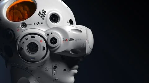 Robot face with VR glasses. Stock Photos