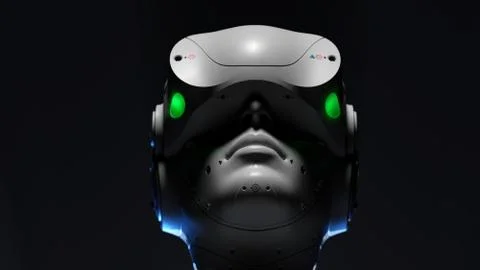 Robot face with VR glasses. Stock Photos