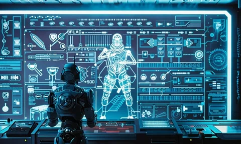 A Robot Facing A Huge Screen Stock Footage 294669806