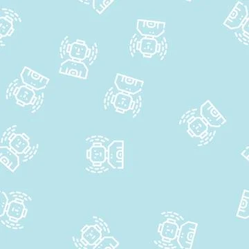 Robot fantasy character line vector seamless pattern Stock Illustration