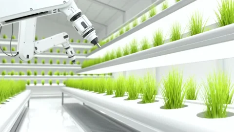 The robot is fertilizing the organic vegetable plot, Agriculture technology Stock Footage 171568361