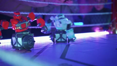 Robot fighter in the ring during the competition. Stock Footage