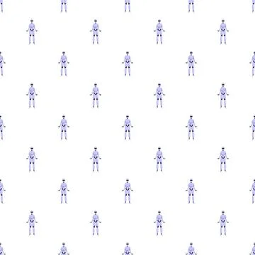 Robot figures forming a seamless pattern against a white background Stock Illustration
