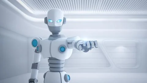 Robot finger pointing, artificial intelligence in futuristic technology conce 库存插图