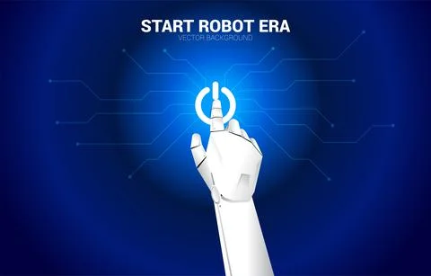 Robot finger touch the start engine icon. concept start of a.i. learning mach Stock Illustration
