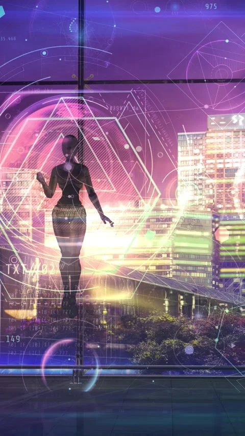 A robot floating in the air is working with data, 3D render. Stock Footage 290285580