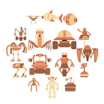 Robot forms icons set, cartoon style Stock Illustration