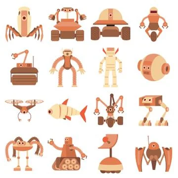 Robot forms icons set, cartoon style Stock Illustration