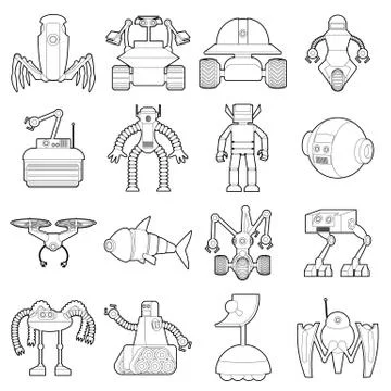 Robot forms icons set, outline style Stock Illustration