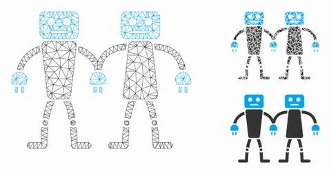 Robot Friends Vector Mesh 2D Model and Triangle Mosaic Icon Stock Illustration