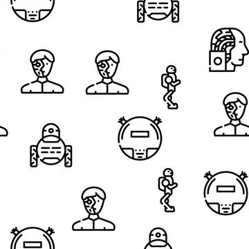 Robot Future Electronic Equipment Vector Seamless Pattern Stock Illustration