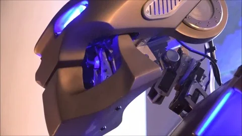 Robot future head close-up innovative Stock Footage 83842903