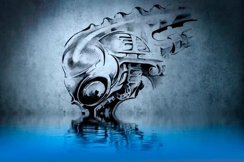 Robot of the future with water reflections Stock Illustration