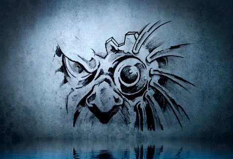 Robot of the future with water reflections Stock Illustration
