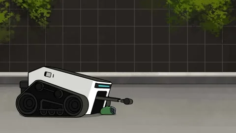Robot Garbage Collecting on road 2D motion graphics animation. Stock Footage 309262469