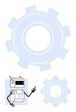 Robot Gesturing with Gears in Background Representing Technology and Engine.. 스톡 일러스트