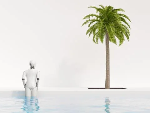 Robot getting out of swimming pool, 3d rendering Illustrazione stock