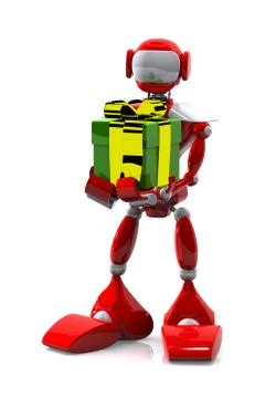 Robot with a gift Stock Illustration