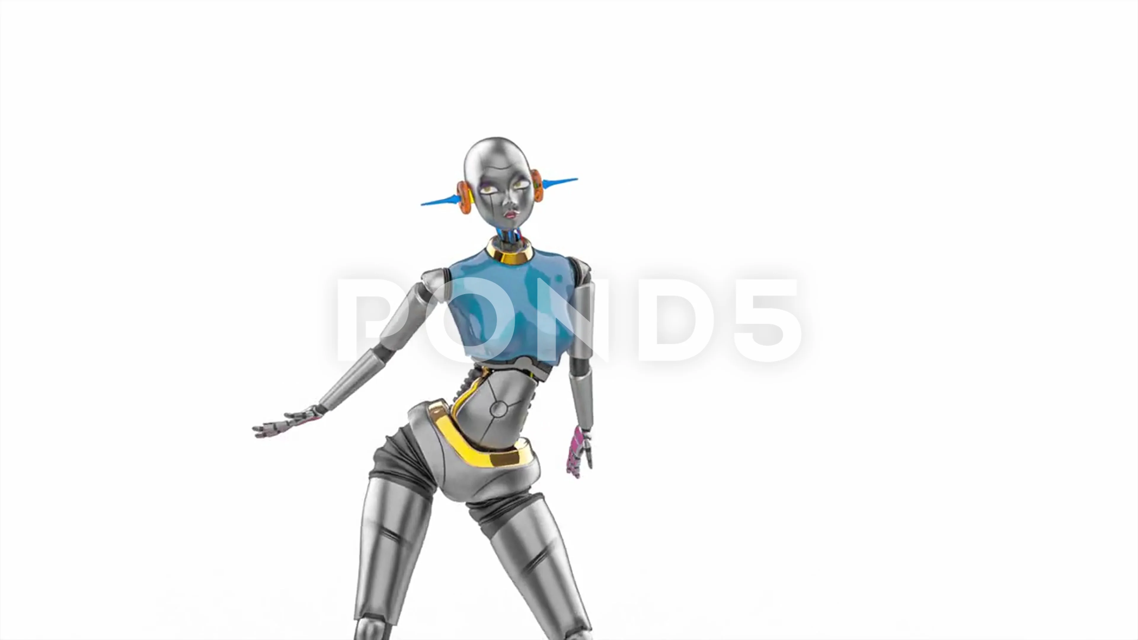 robot girl cartoon is dancing | Stock Video | Pond5