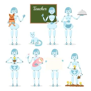 Robot girls. Vector collection. Stockillustratie