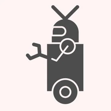 Robot glyph icon. Artificial intelligence bot with wheels and hand, side view 스톡 일러스트