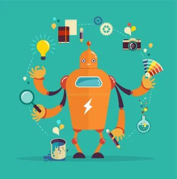 Robot graphic designer - creative thinking Illustrazione stock