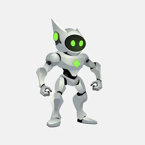 Robot with green eyes in a simple stance Stock Footage 313738880