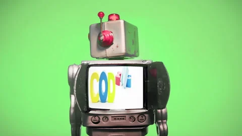 Robot green screen coding Stock Footage 140284157