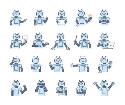 Robot guide character set Stock Illustration