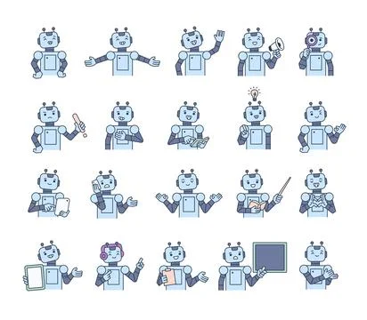 Robot guide character set Illustrazione stock