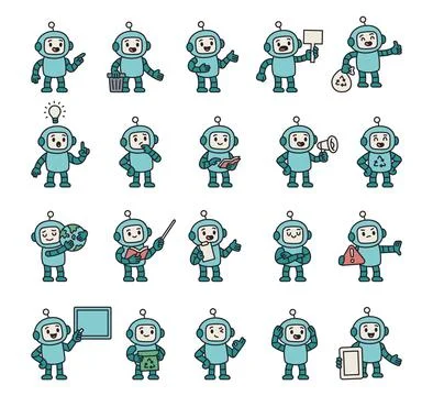 Robot guide character set Illustrazione stock