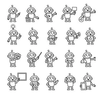 Robot guide character set Illustrazione stock