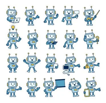 Robot guide character set Stock Illustration
