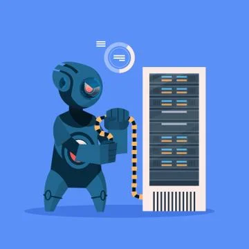 Robot Hacker On Blue Background Concept Modern Artificial Intelligence Stock Illustration