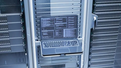 Robot hacking servers. AI hacker. Mechanical robot hand typing on the laptop. Video stock 201165670