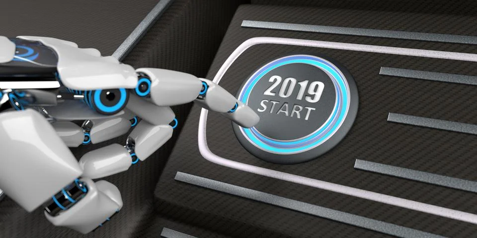 Robot Hand 2019 Start Button Stock Illustration