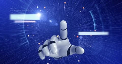 Robot Hand Activating Digital Hud Display 스톡 일러스트