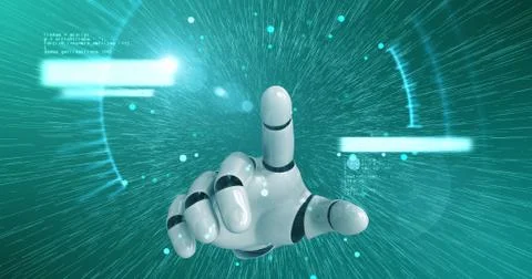 Robot Hand Activating Digital Hud Display 스톡 일러스트