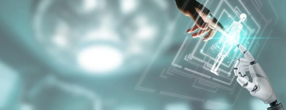 Robot Hand AI Artificial Intelligence Assist a Medical Doctor and Empower H.. Stock Photos