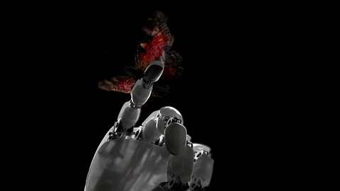 Robot Hand and Butterfly on a Black Background Stock Footage