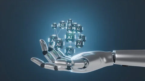 Robot hand and A.I. multi function for Agentic AI technology motion background Stock Footage 301075241