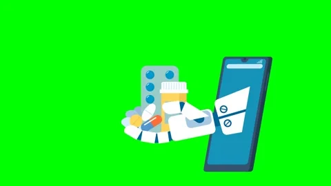 Robot hand appears from phone screen. Online shopping, sales. Medicine in hand Stock Footage 274564995