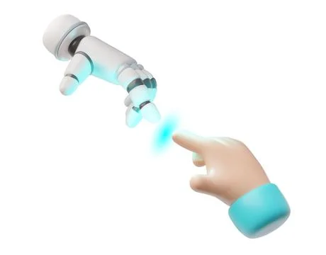 Robot hand artificial intelligence assistance, 3D vector cyborg finger touch Stock Illustration