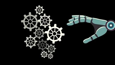 Robot Hand Completing the Industrial Process Concept animation on black backgrou Stock Footage 304774310