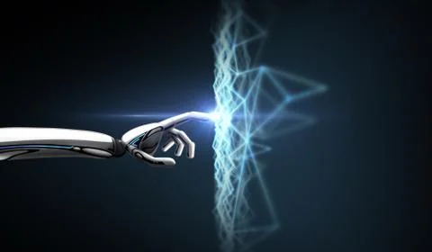 Robot hand connecting to virtual network Illustrazione stock